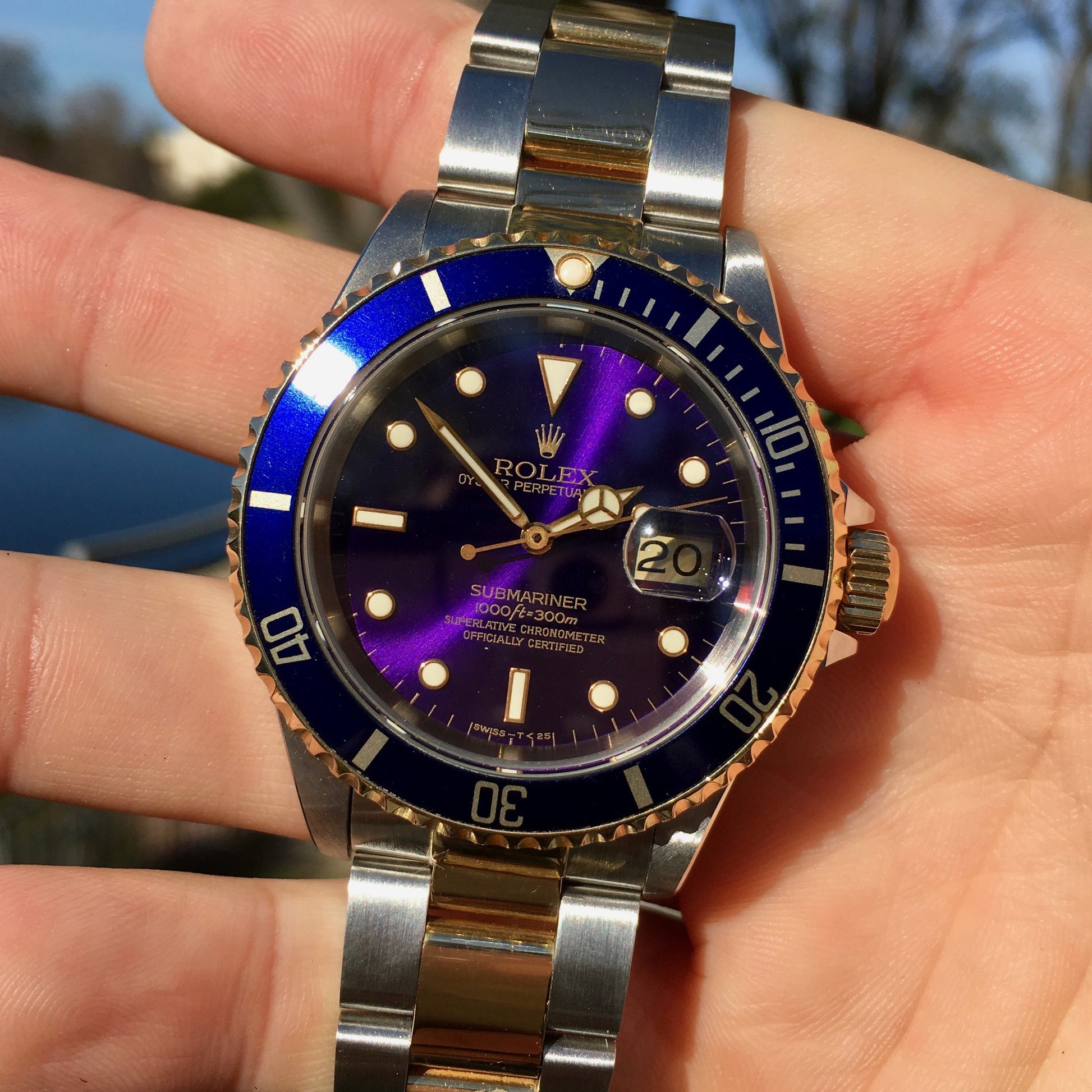 Rolex Submariner 16613 Two Tone Purple Color Change Steel 18K Gold "S" Serial 1993 Wristwatch - Hashtag Watch Company