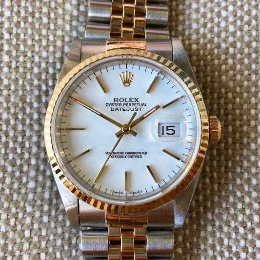 Rolex Datejust 16233 White Stick Two Tone Cal. 3135 "S" 1993 Serial Watch - Hashtag Watch Company