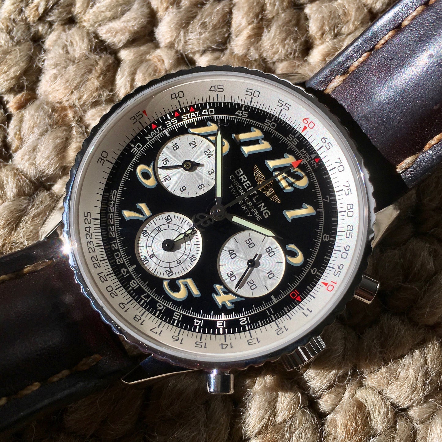 Breitling Navitimer TwinSixty 2 A39022.1 Stainless Steel Black Dial Automatic Wristwatch - Hashtag Watch Company