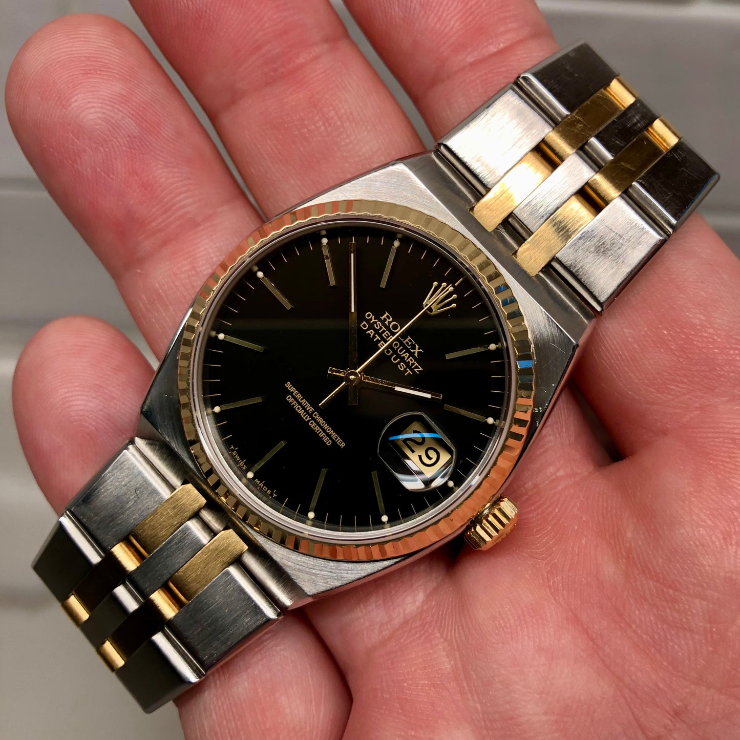 1986 Rolex Datejust Oysterquartz 17013 Black Two Tone Wristwatch with Box Papers - Hashtag Watch Company