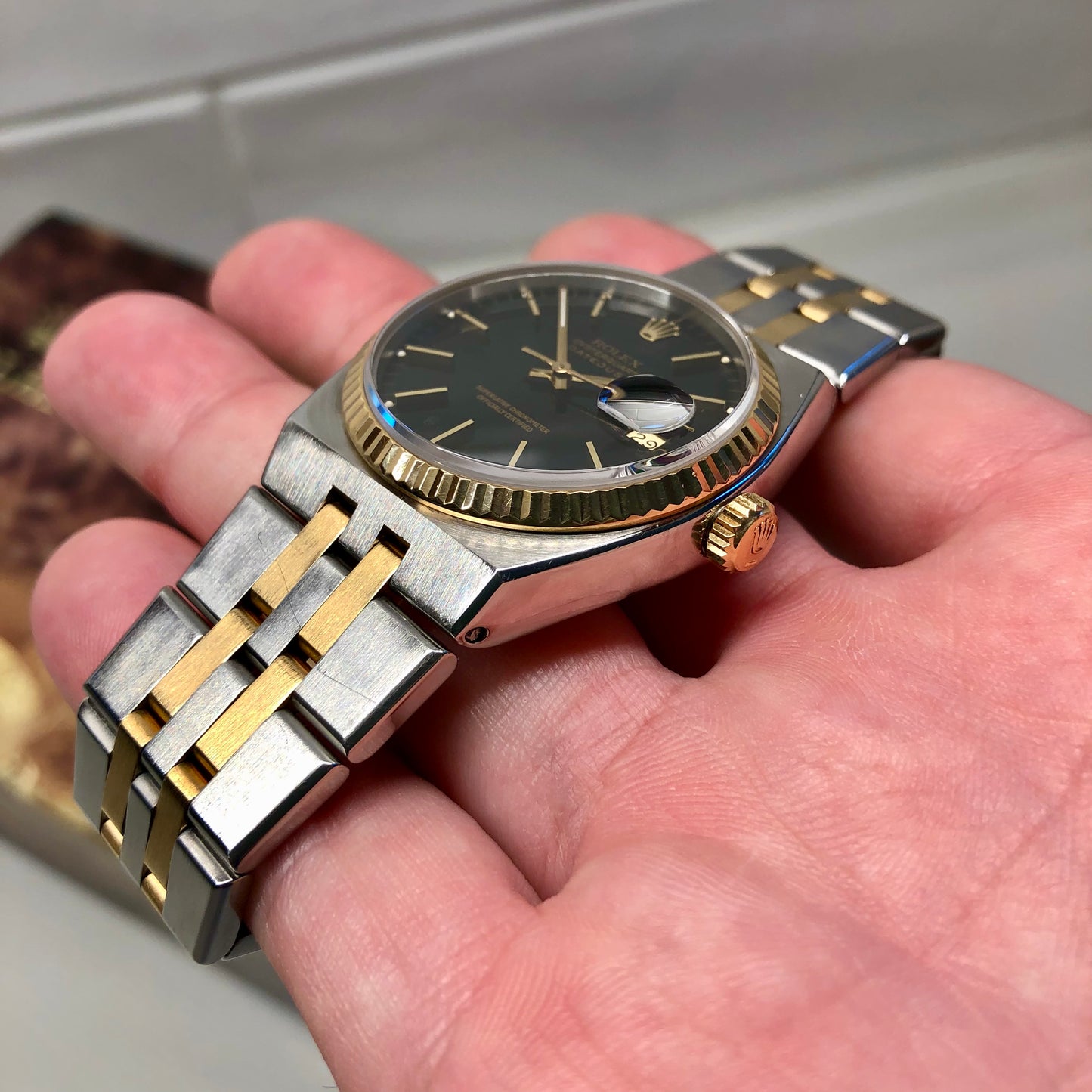 1986 Rolex Datejust Oysterquartz 17013 Black Two Tone Wristwatch with Box Papers - Hashtag Watch Company