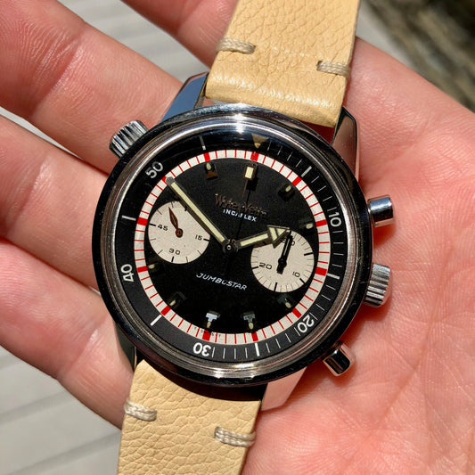 Vintage Wyler Vetta Jumbostar 1502/6 Lifeguard Incaflex Valjoux 23 Chronograph Wristwatch - Hashtag Watch Company