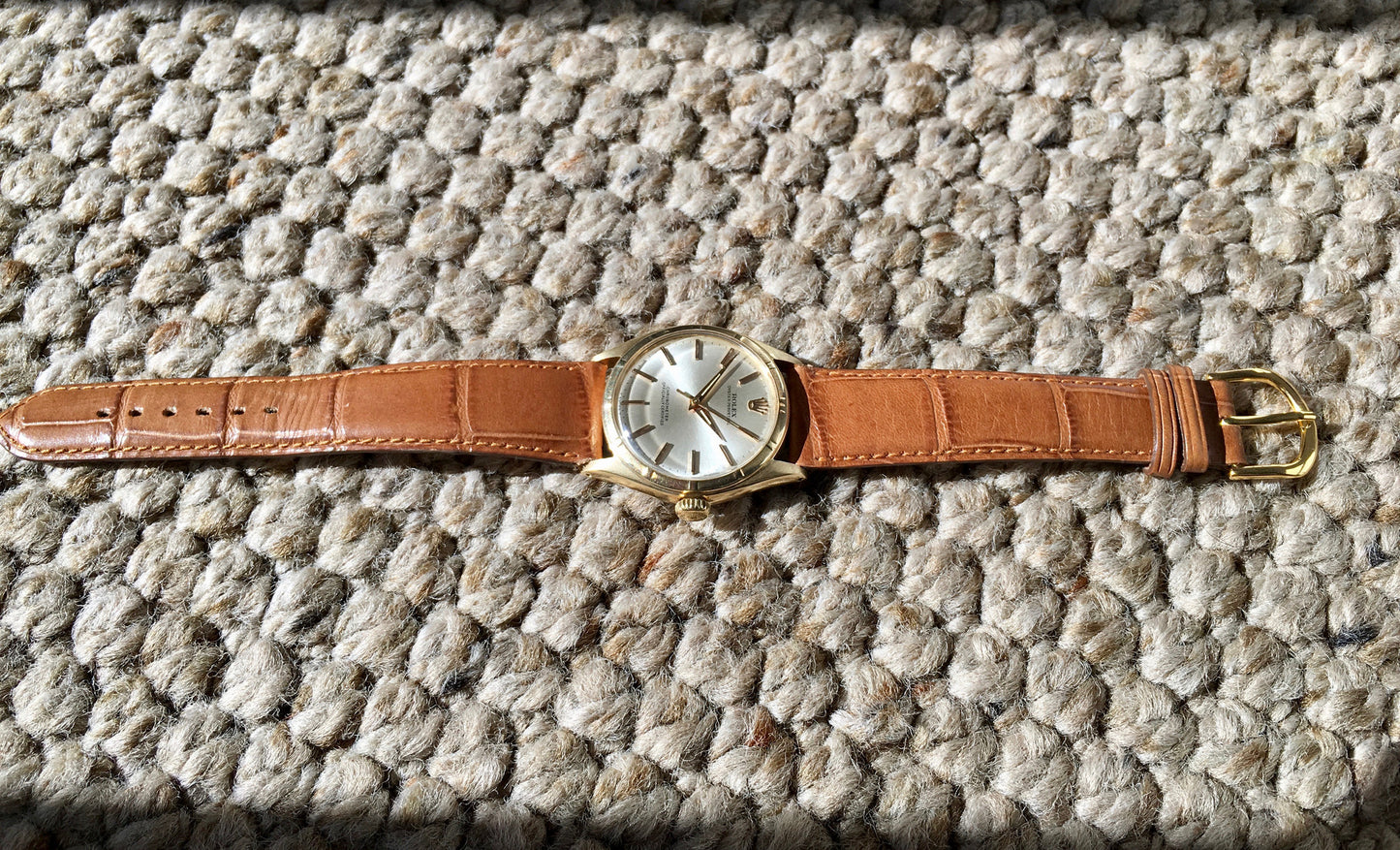 Vintage Rolex Oyster Perpetual 6085 14K Yellow Gold Silver 1954 Wristwatch - Hashtag Watch Company