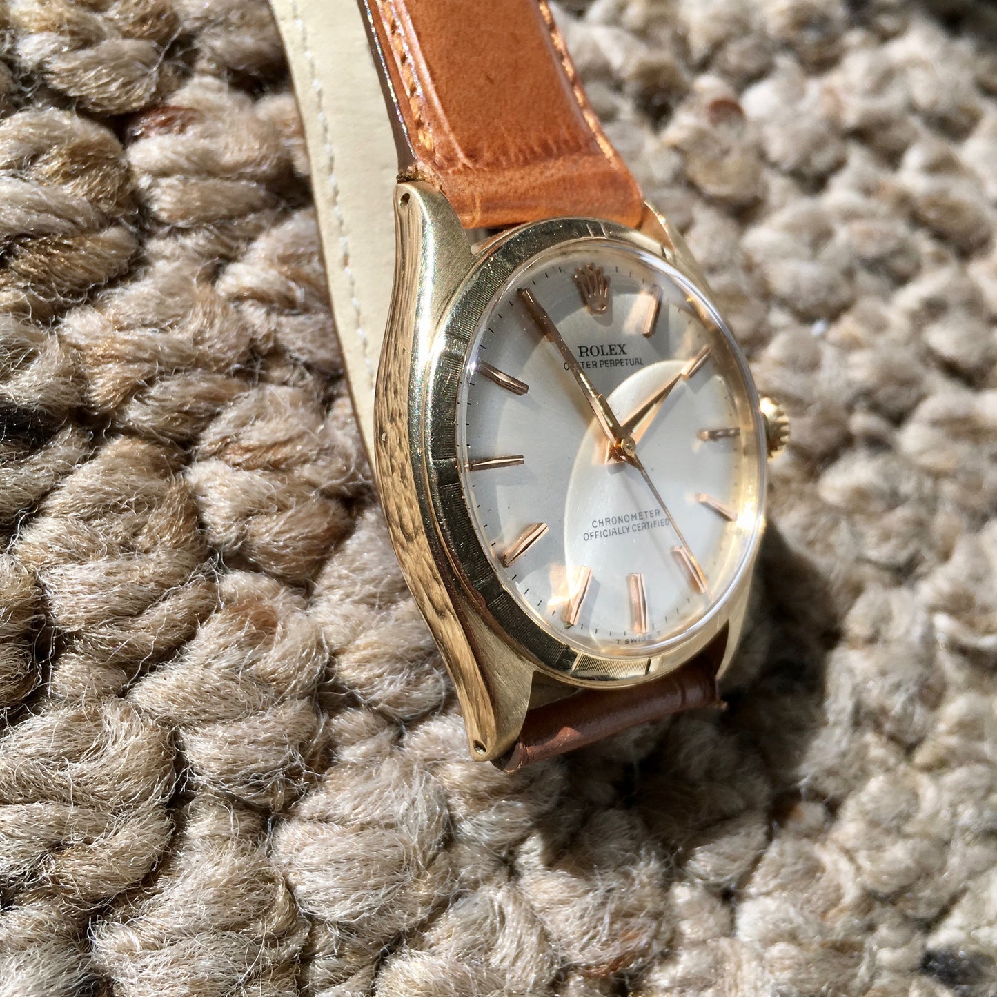 Vintage Rolex Oyster Perpetual 6085 14K Yellow Gold Silver 1954 Wristwatch - Hashtag Watch Company