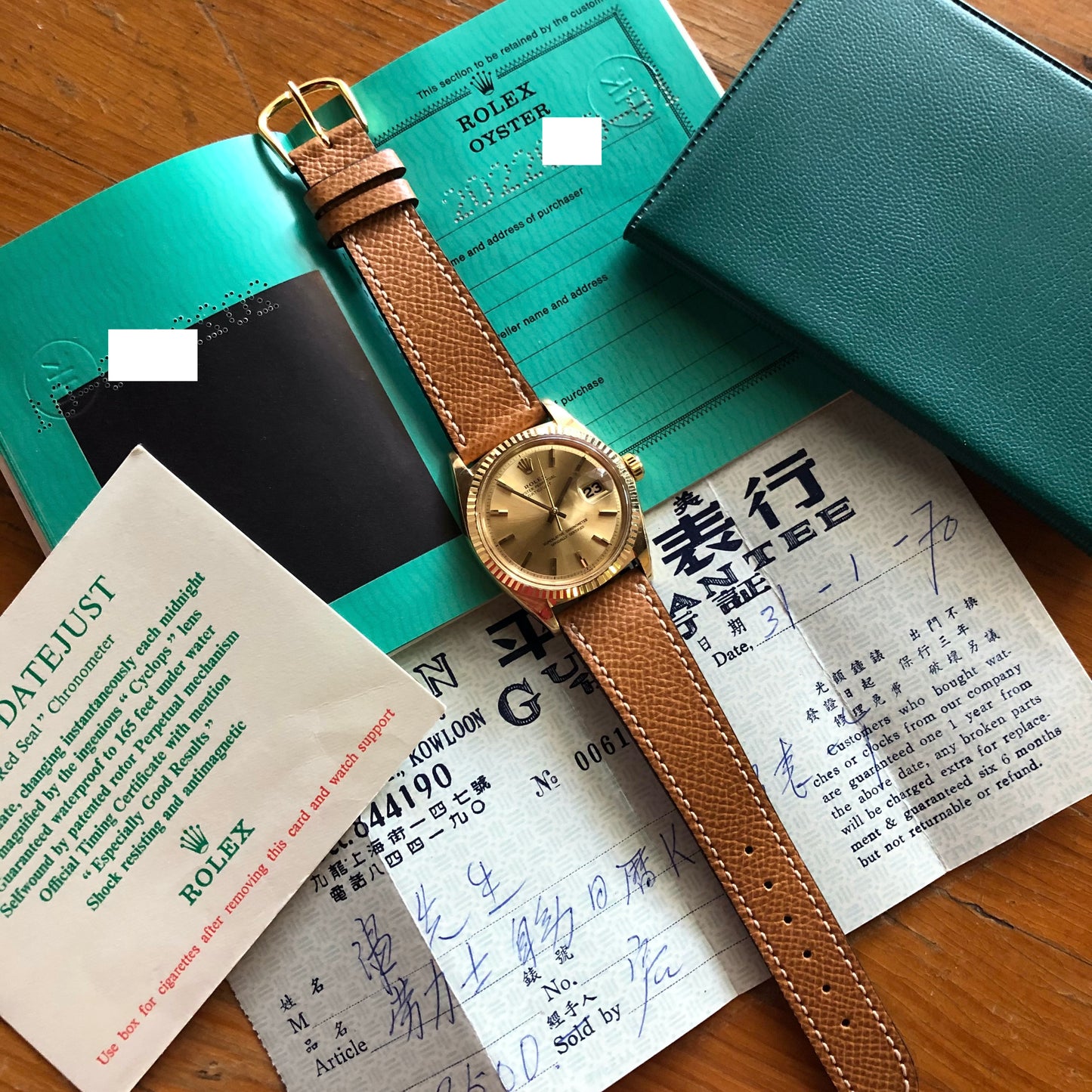 1969 Vintage Rolex Datejust 1601 18K Yellow Gold Champagne Automatic Wristwatch Guarantee Booklets - Hashtag Watch Company