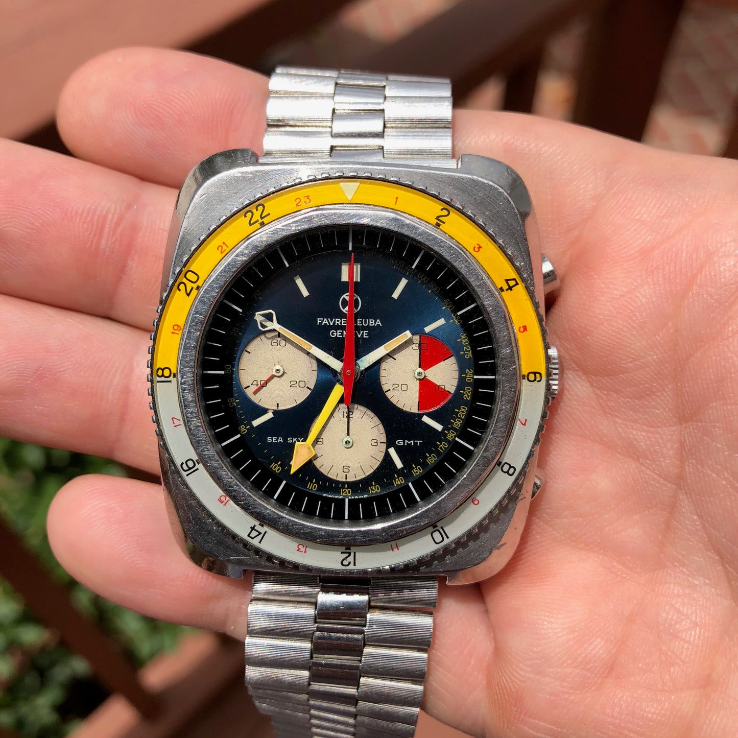 Vintage Favre Leuba Sea Sky GMT 33053 Valjoux 724 Chronograph Wristwatch - Hashtag Watch Company