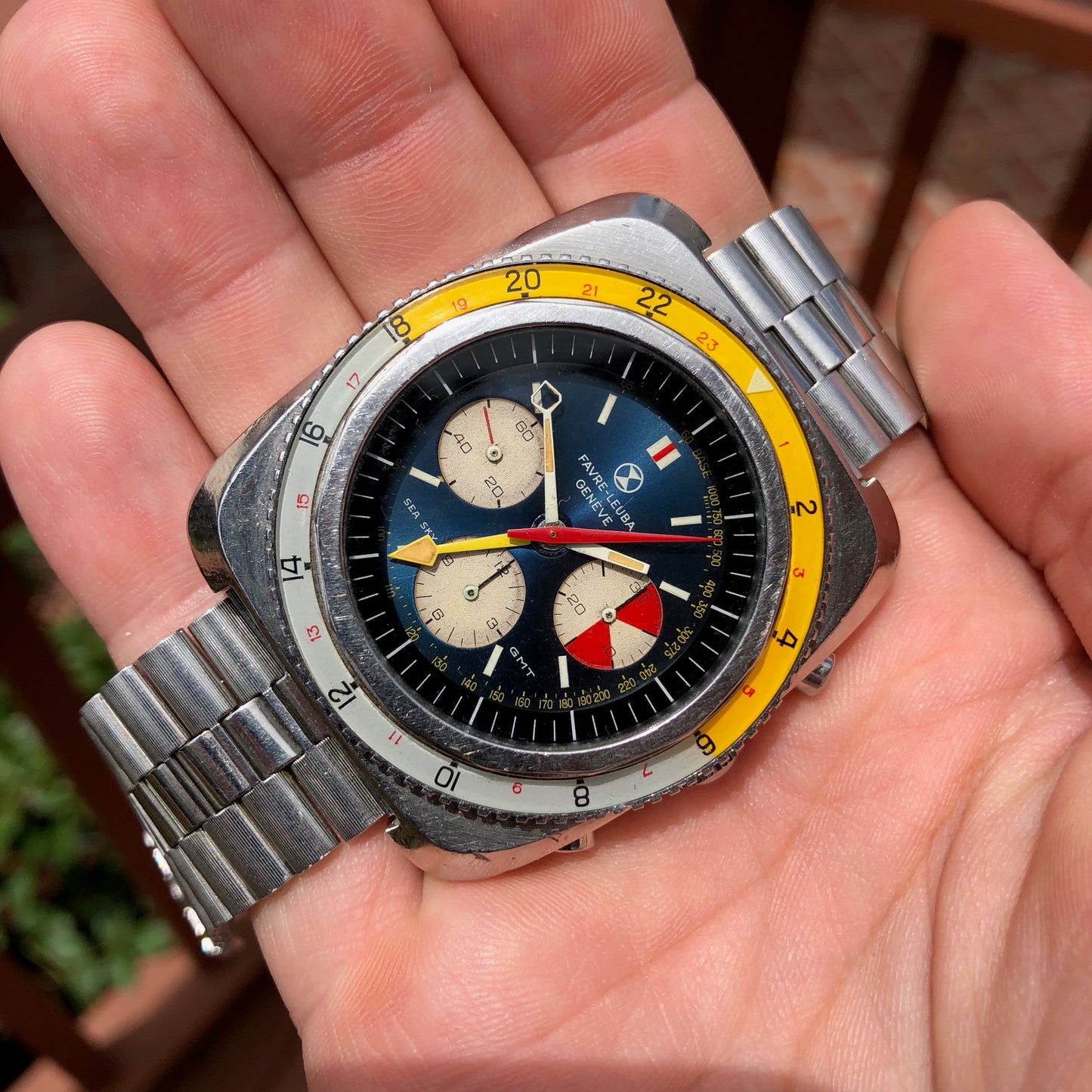 Vintage Favre Leuba Sea Sky GMT 33053 Valjoux 724 Chronograph Wristwatch - Hashtag Watch Company