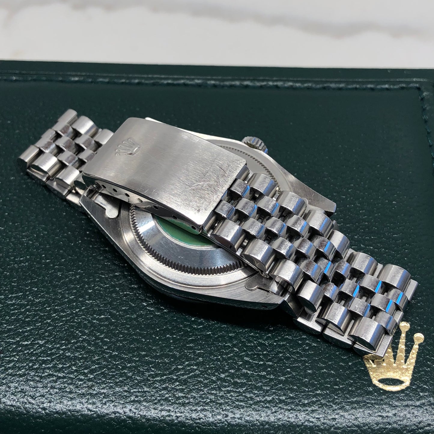 1990 Rolex Datejust 16200 Gray Tapestry Dial Engine Turned Bezel Jubilee Wristwatch Full Set - Hashtag Watch Company
