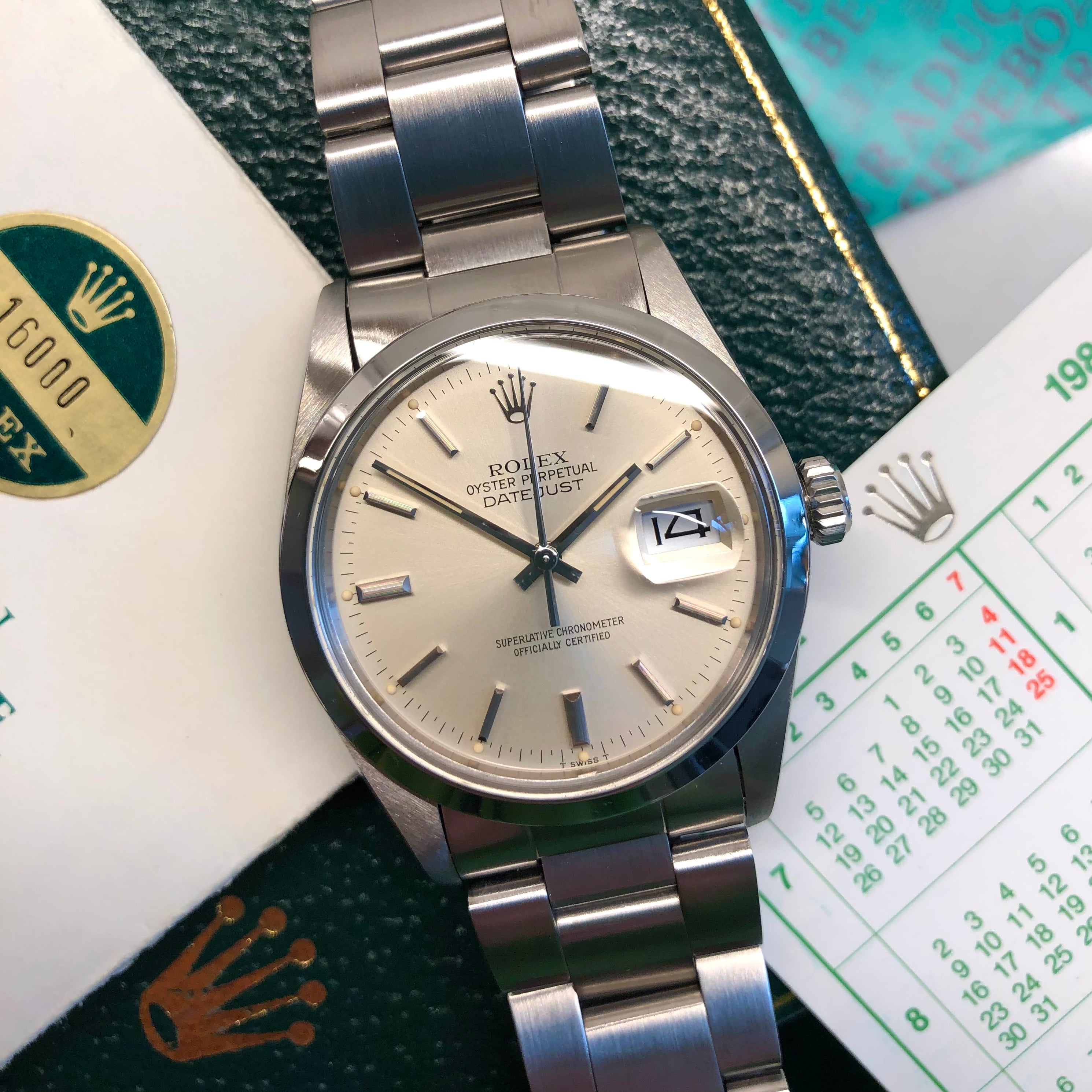 1982 Rolex Datejust 16000 Steel Oyster Silver Wristwatch with Box