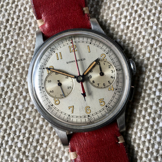Vintage Longines 13ZN Steel Chronograph Center Minutes Recorder Wristwatch 1940's - Hashtag Watch Company