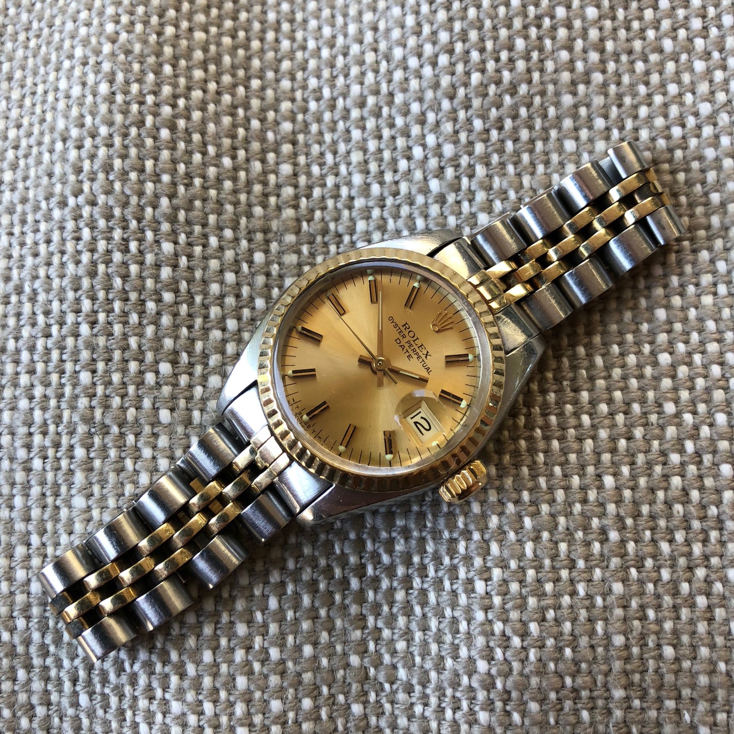 Vintage Rolex Date 6917 Ladies Two Tone Champagne Stick Steel 18K Wristwatch Circa 1979 - Hashtag Watch Company
