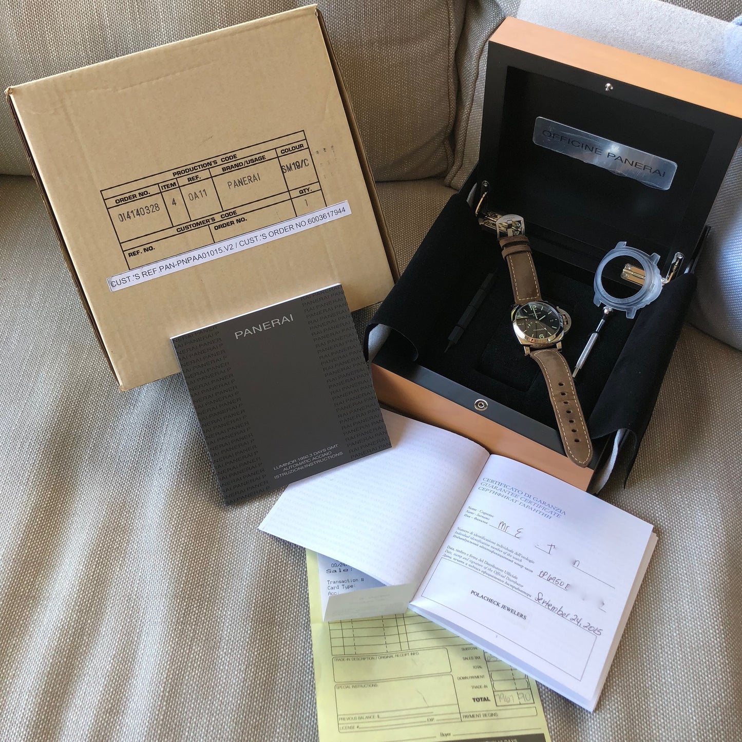 Panerai Luminor 1950 PAM 535 GMT 3 Days Automatic 42mm Wristwatch Box Papers - Hashtag Watch Company