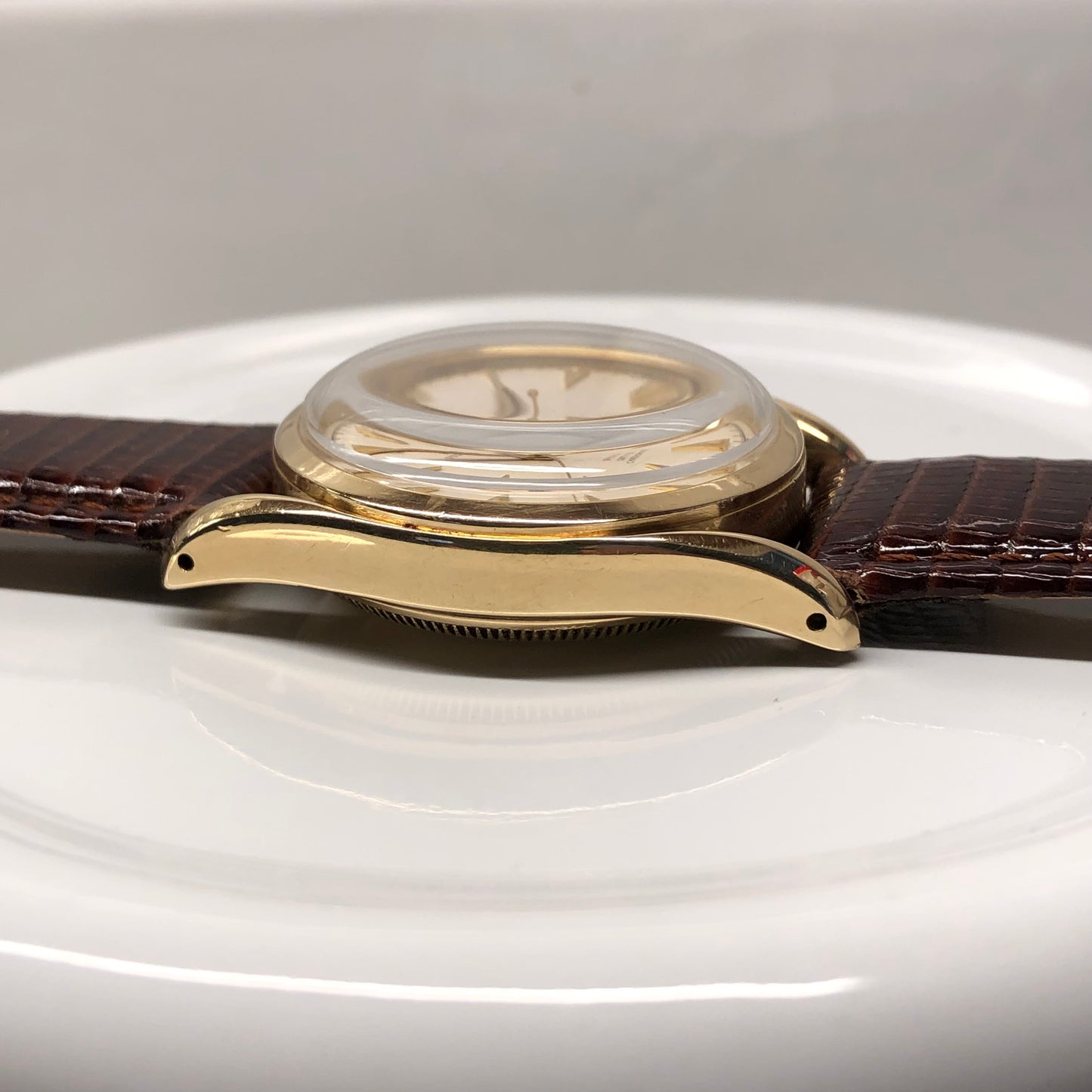 1952 Rolex Bombay 6090 Oyster Perpetual 14K Yellow Gold Red “Officially” Original Dial Wristwatch - Hashtag Watch Company