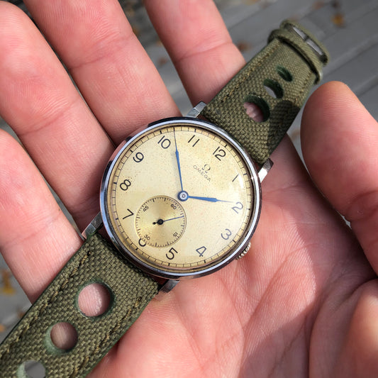 Vintage Omega Calatrava Jumbo Steel Caliber 30T2 Manual 37.5mm Wristwatch Original - Hashtag Watch Company