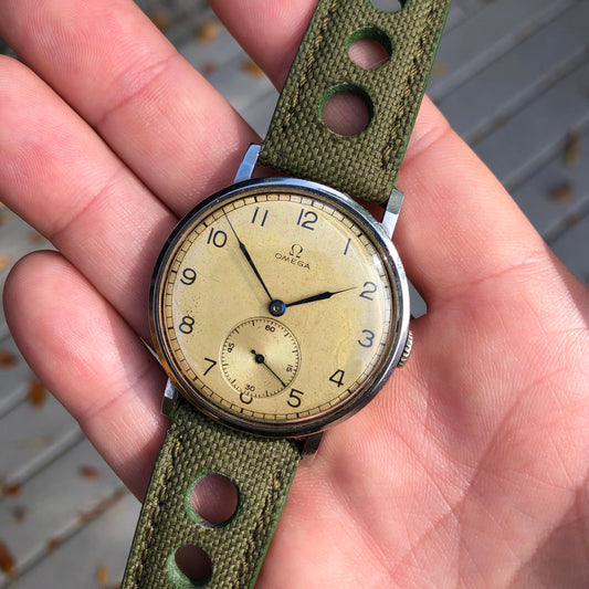 Vintage Omega Calatrava Jumbo Steel Caliber 30T2 Manual 37.5mm Wristwatch Original - Hashtag Watch Company