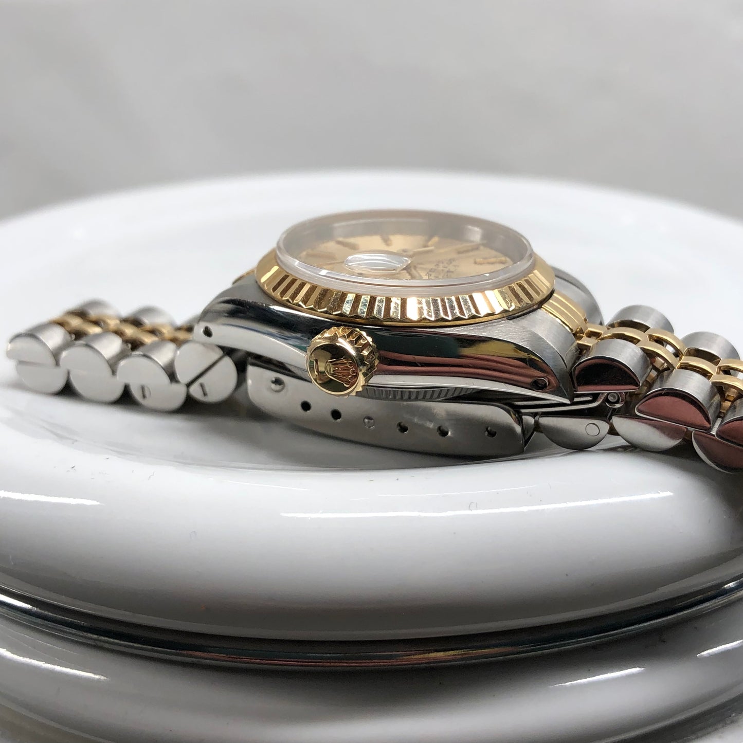 1990 Rolex Datejust 69173 Two Tone Jubilee Champagne Tapestry Dial Ladies Wristwatch Service Papers - Hashtag Watch Company