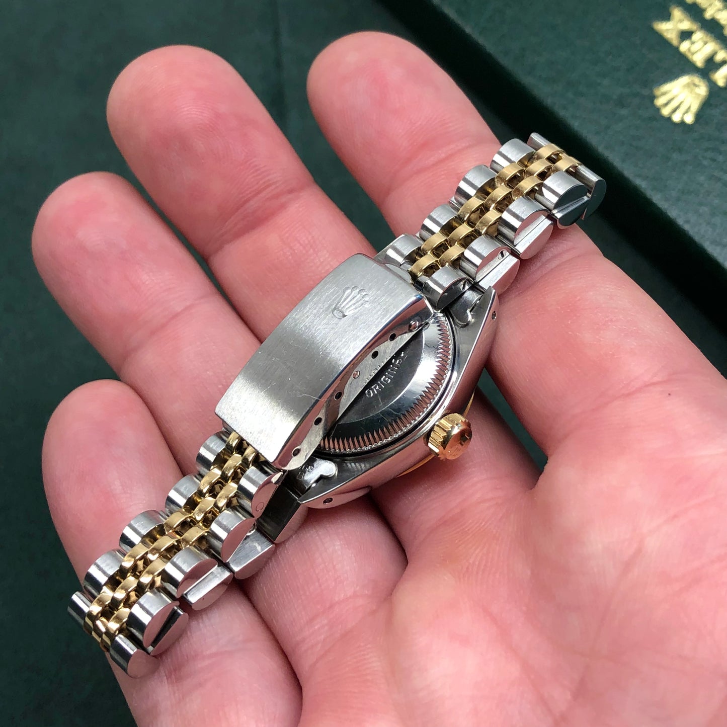 1990 Rolex Datejust 69173 Two Tone Jubilee Champagne Tapestry Dial Ladies Wristwatch Service Papers - Hashtag Watch Company