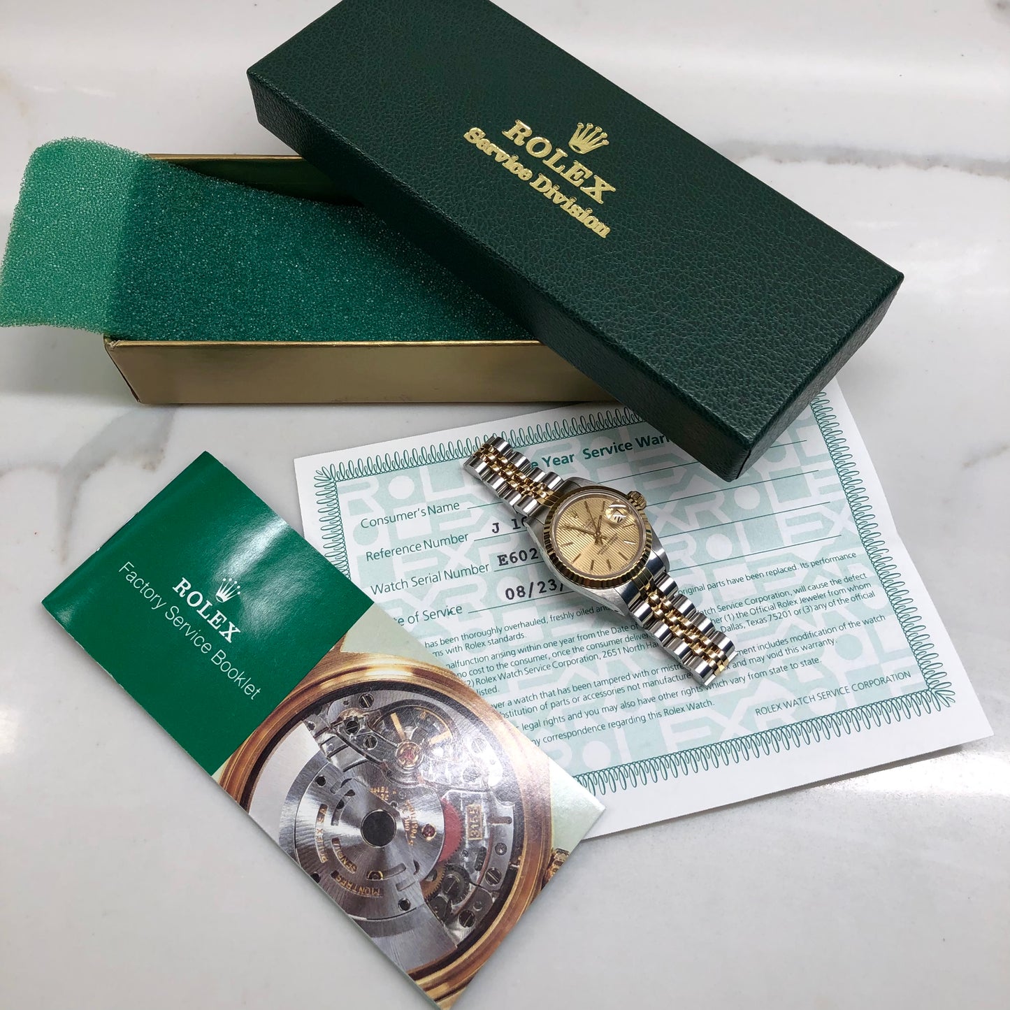 1990 Rolex Datejust 69173 Two Tone Jubilee Champagne Tapestry Dial Ladies Wristwatch Service Papers - Hashtag Watch Company