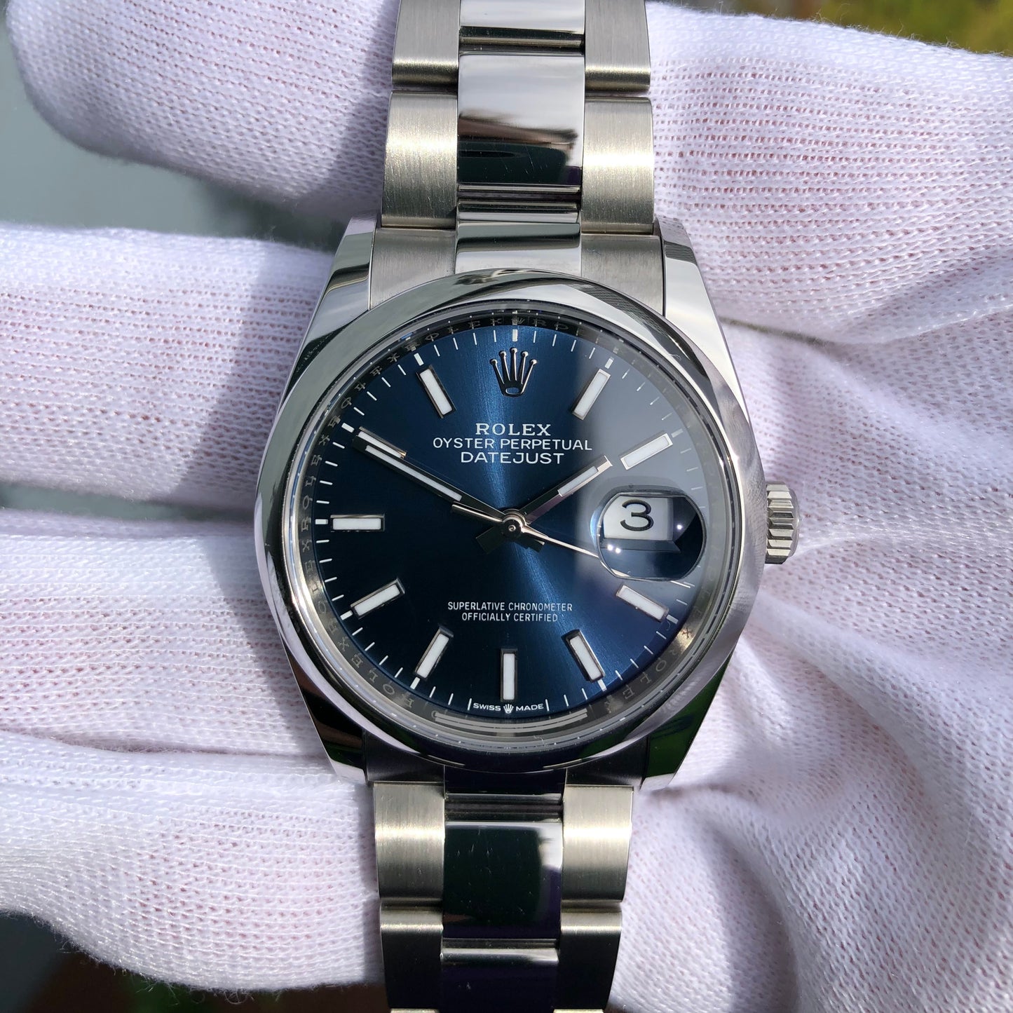 2021 Rolex Datejust 126200 Blue Stick Smooth 36mm Steel Oyster Watch Box Papers - Hashtag Watch Company