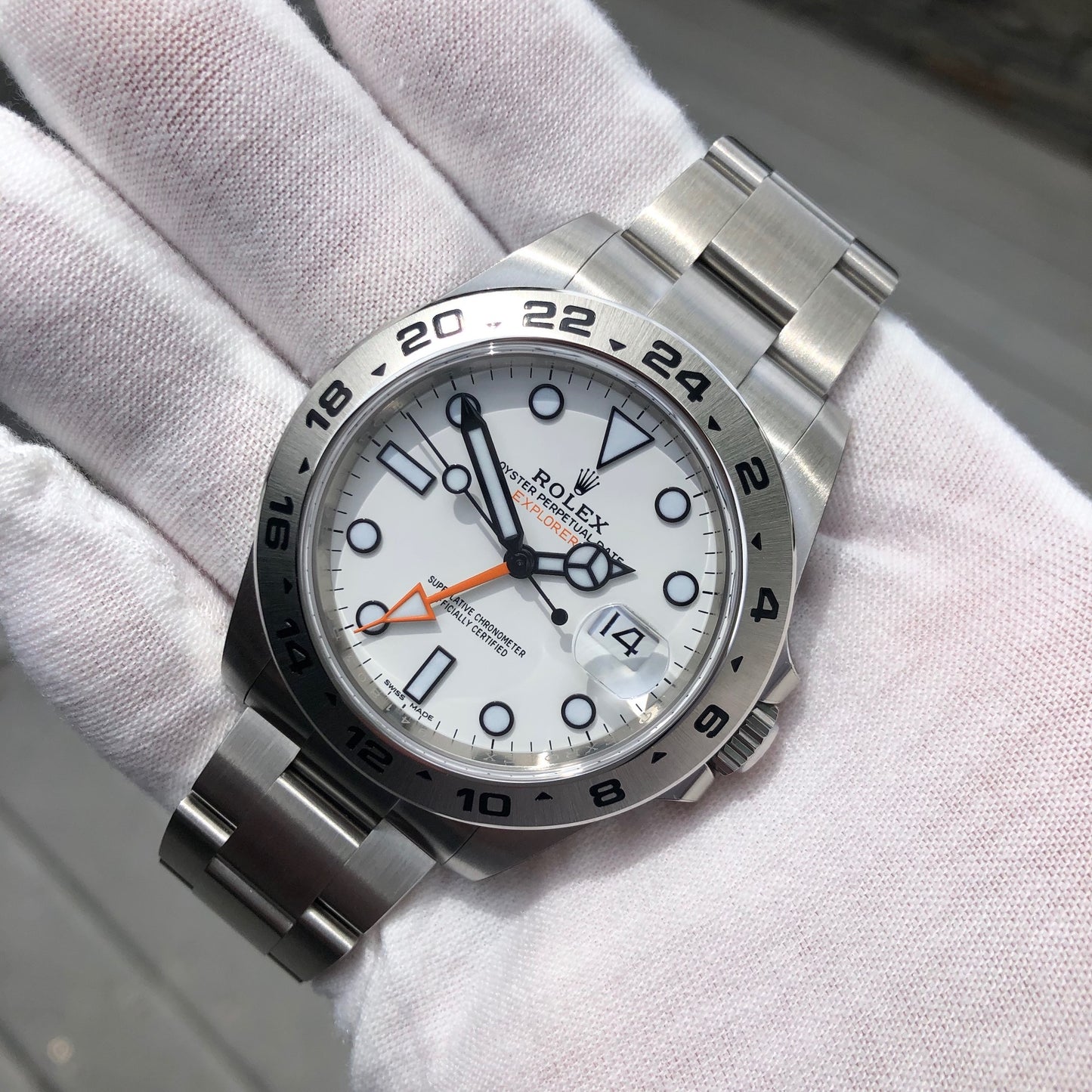 Rolex Explorer II 216570 White Steel GMT Oyster Perpetual Wristwatch Box Papers Unworn - Hashtag Watch Company