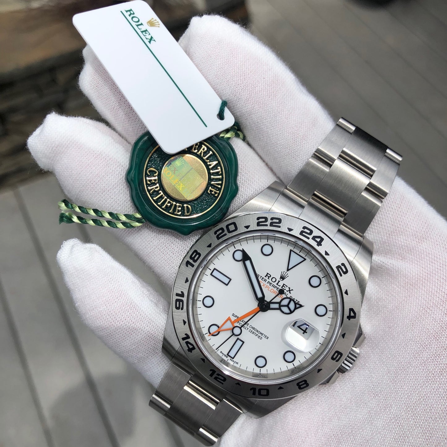 Rolex Explorer II 216570 White Steel GMT Oyster Perpetual Wristwatch Box Papers Unworn - Hashtag Watch Company