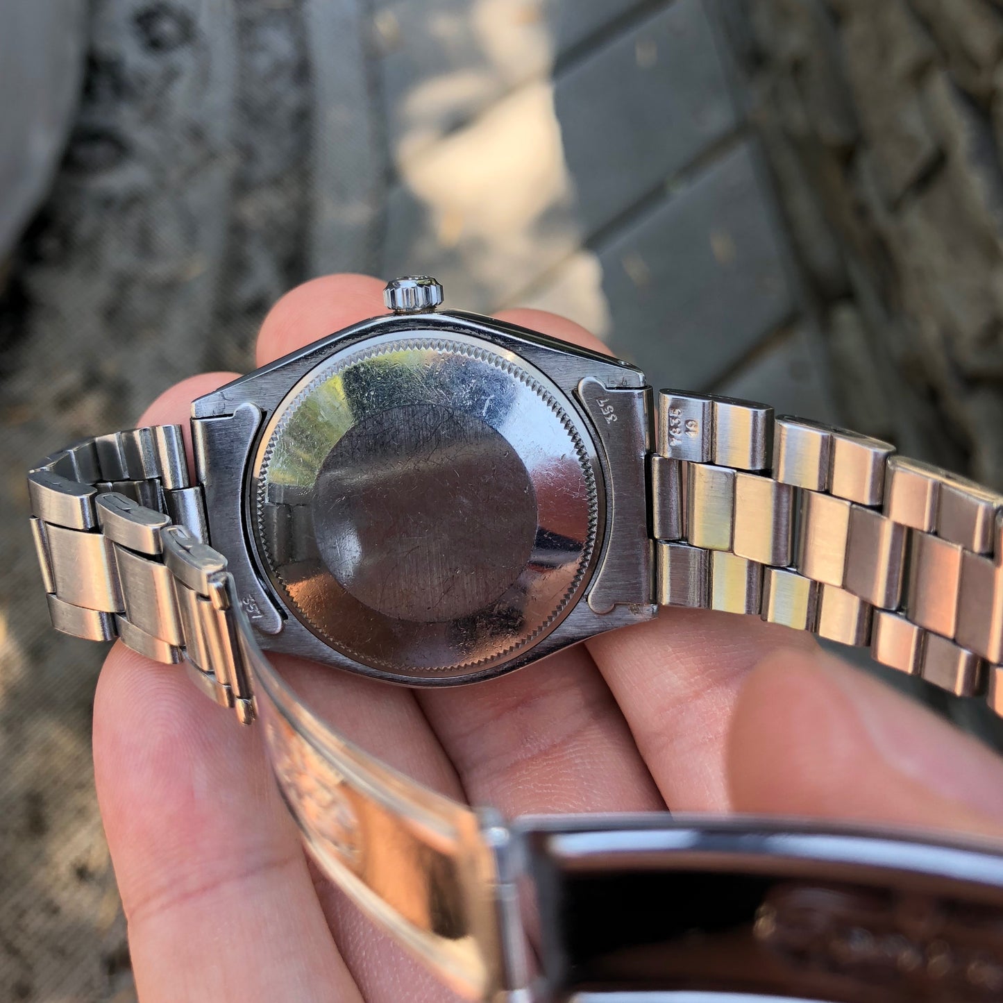 Vintage Rolex Air King 5500 Steel Linen Dial Caliber 1520 Automatic Wristwatch Circa 1973 - Hashtag Watch Company