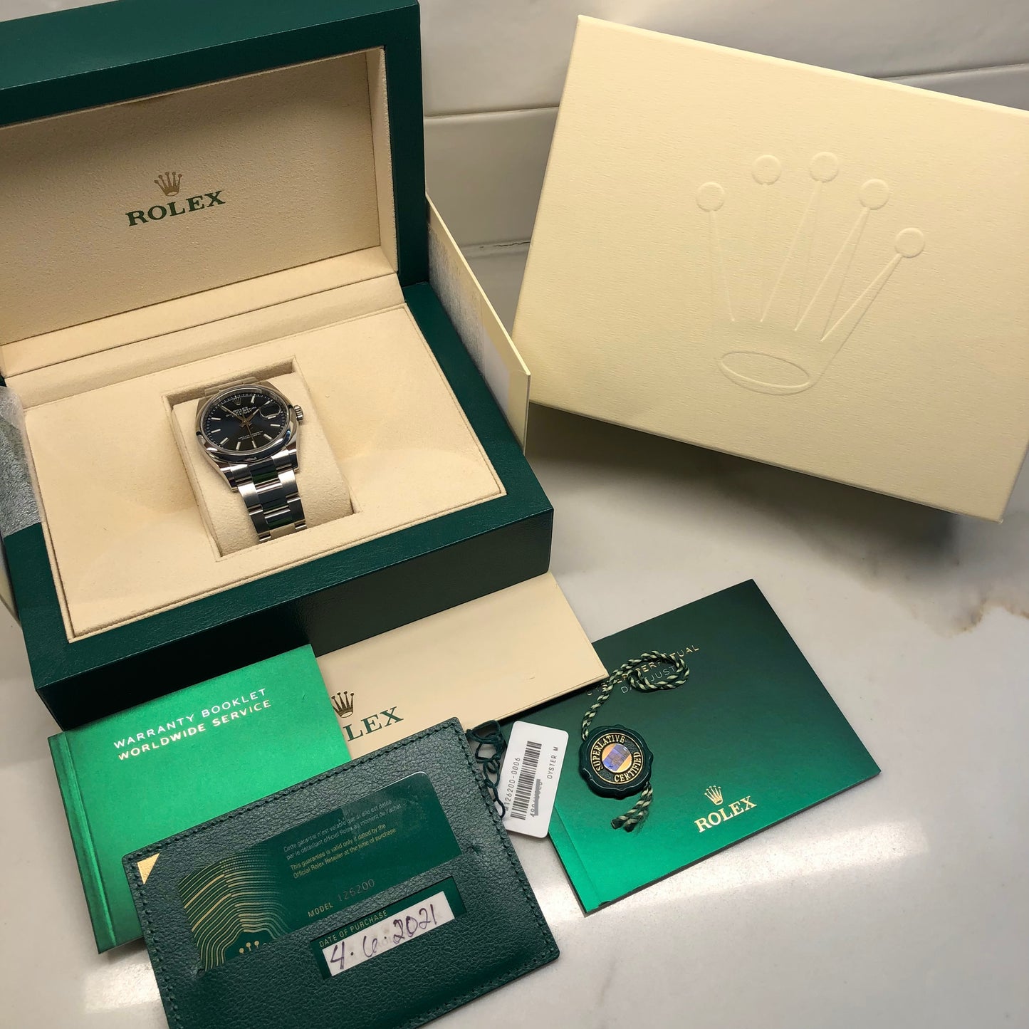 2021 Rolex Datejust 126200 Blue Stick Smooth 36mm Steel Oyster Watch Box Papers - Hashtag Watch Company