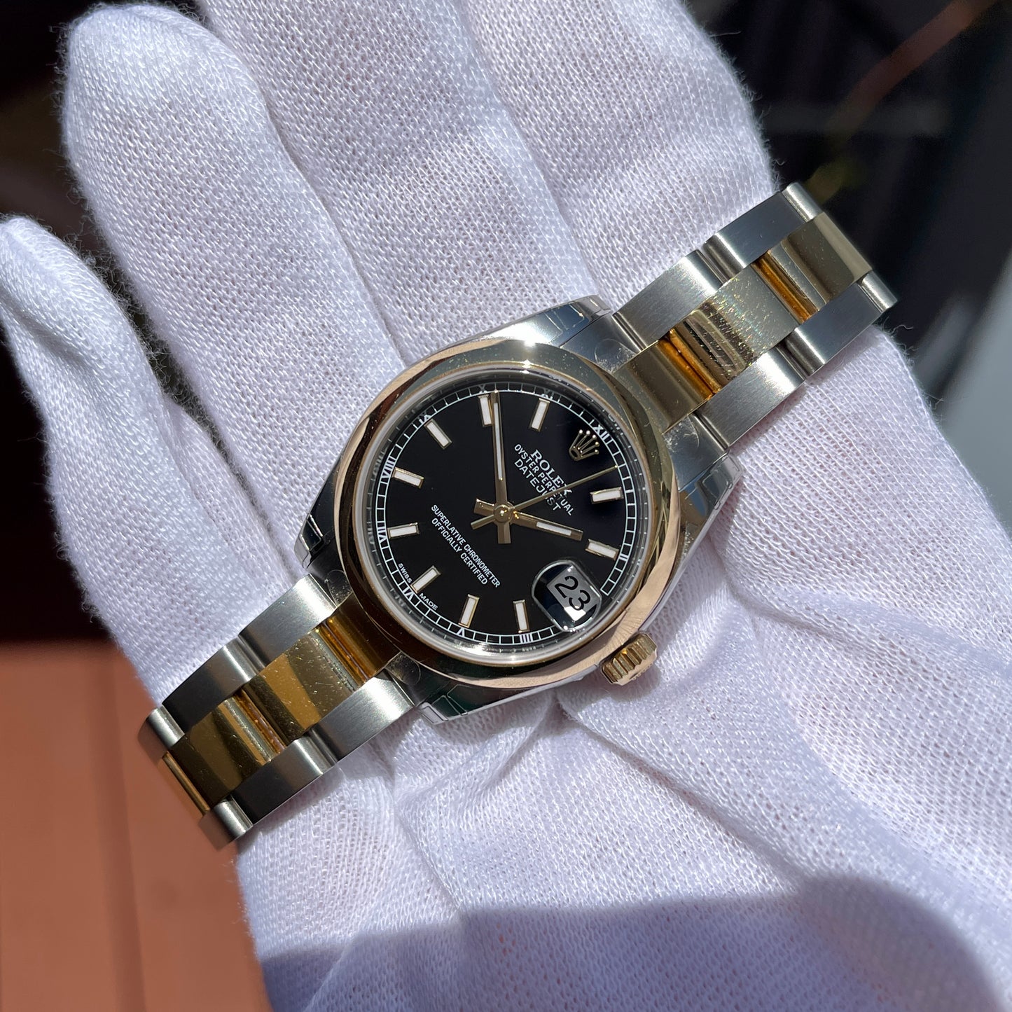 2021 Rolex Datejust 178243 Ladies Two Tone 31mm Midsize Black Stick Wristwatch Box Papers Factory Wrapped - Hashtag Watch Company