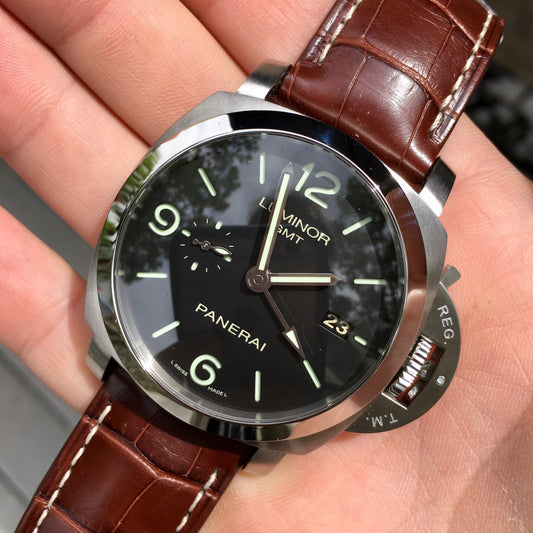 Panerai Luminor 1950 PAM 320 44mm 3 Days GMT Power Reserve Brown Wristwatch Box & Papers - Hashtag Watch Company