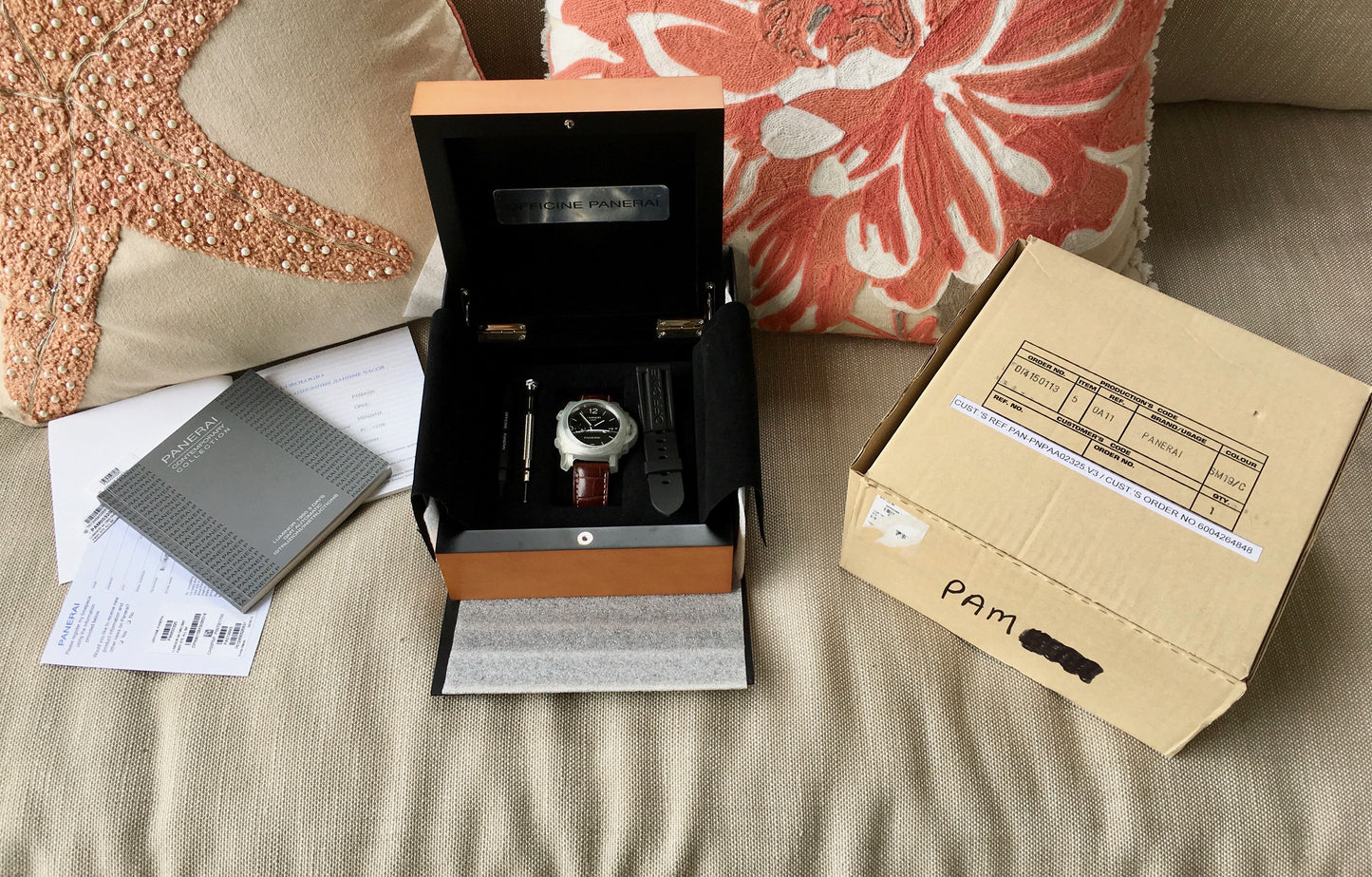 Panerai Luminor 1950 PAM 320 44mm 3 Days GMT Power Reserve Brown Wristwatch Box & Papers - Hashtag Watch Company