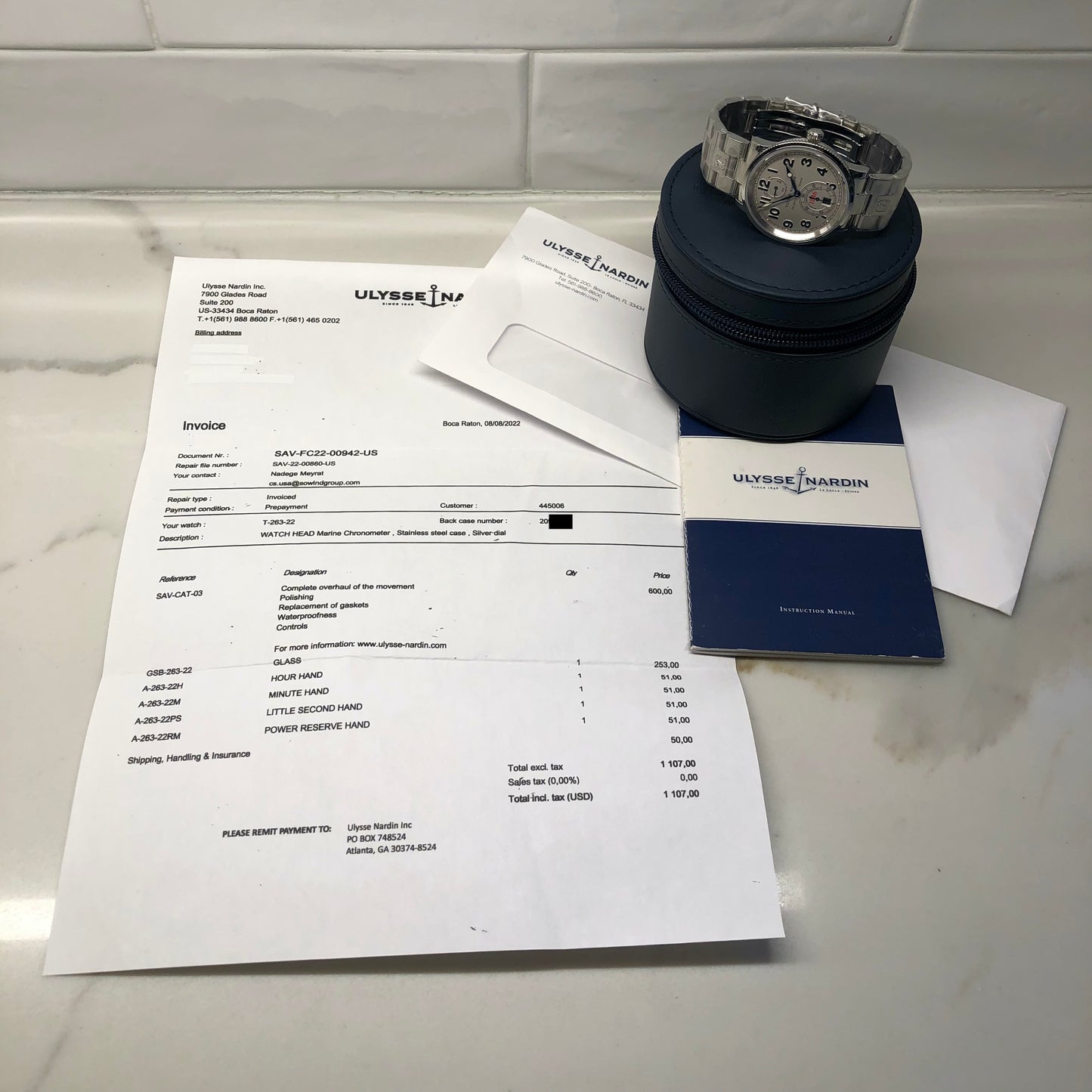 Ulysse Nardin Marine Chronometer 1846 T-263-22 Silver Dial Automatic 38mm Wristwatch with Service Papers - Hashtag Watch Company