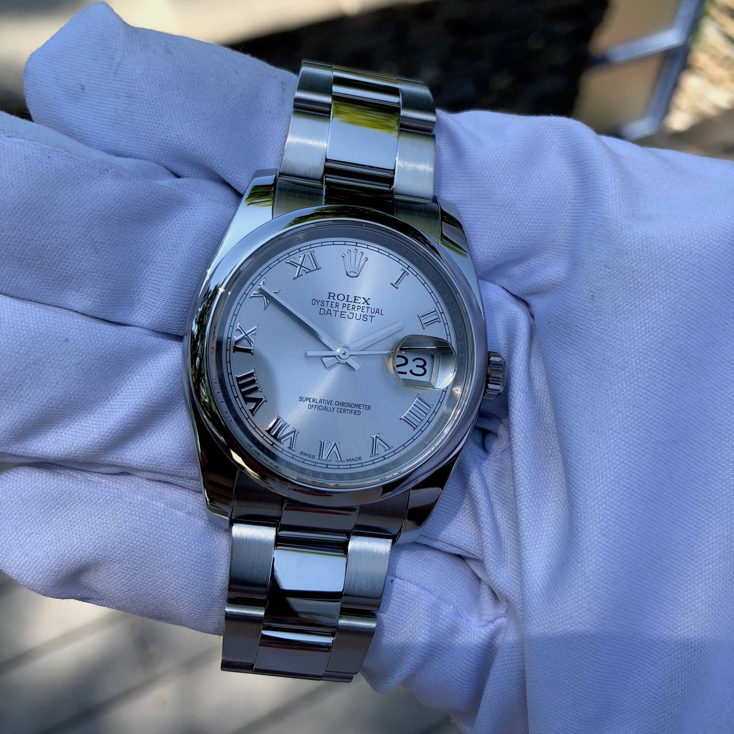 Rolex Datejust 116200 Oyster Perpetual Rhodium Roman Wristwatch Box & Papers - Hashtag Watch Company