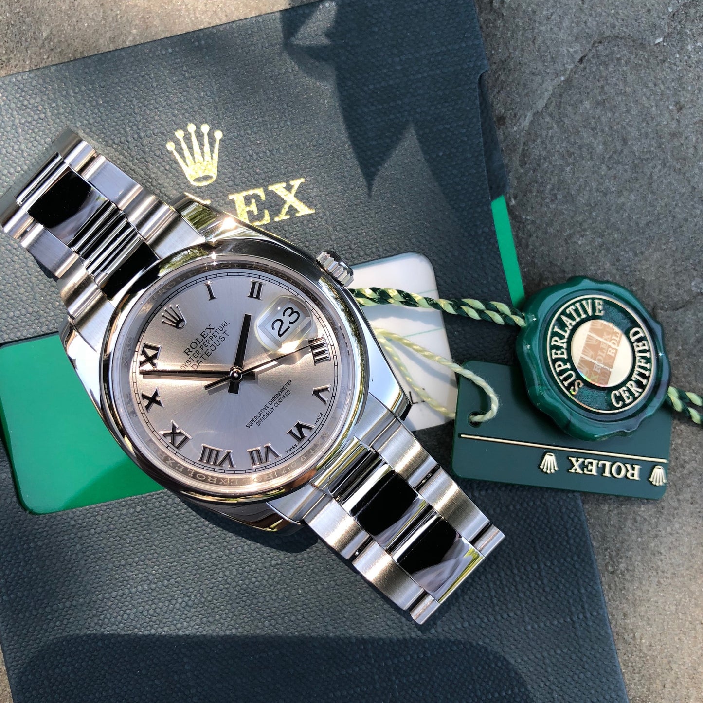 Rolex Datejust 116200 Oyster Perpetual Rhodium Roman Wristwatch Box & Papers - Hashtag Watch Company