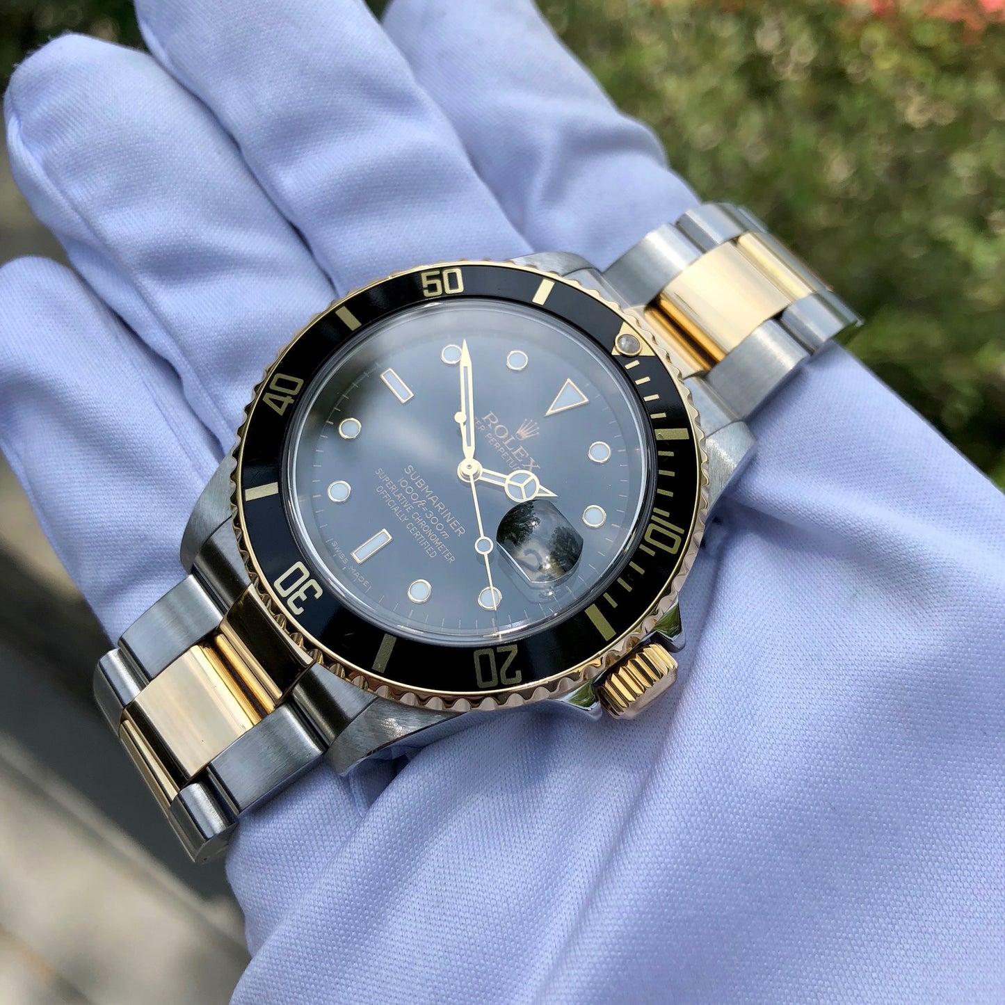 Rolex Submariner 16613 Two Tone Black Steel 18K Gold Wristwatch Box Papers Circa 2005 - Hashtag Watch Company