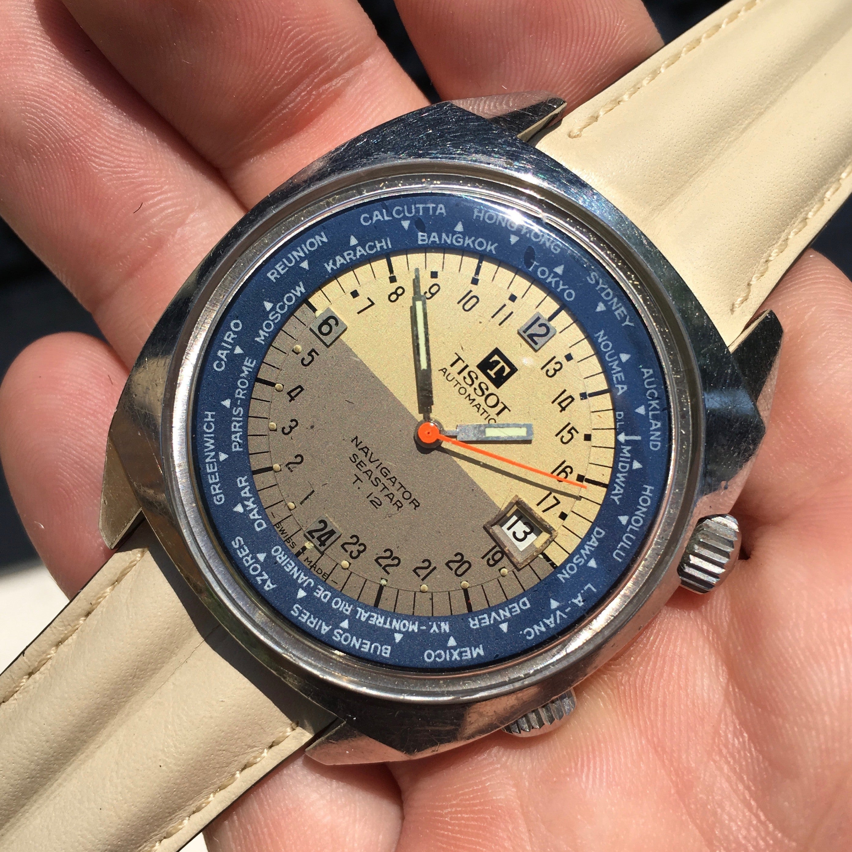betyder Glamour Wedge Vintage Tissot Navigator Seastar T12 24 HR World Time Cal. 798 Automatic  Wristwatch | HashtagWatchCo