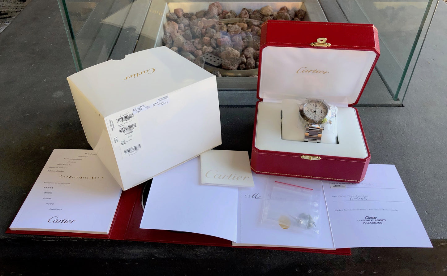 Cartier Pasha Seatimer Chronograph W31089M7 Steel Automatic 42mm Wristwatch Box & Papers - Hashtag Watch Company