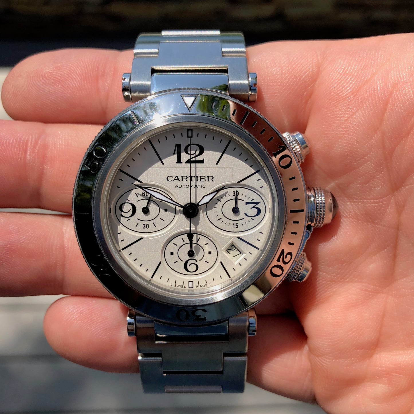 Cartier Pasha Seatimer Chronograph W31089M7 Steel Automatic 42mm Wristwatch Box & Papers - Hashtag Watch Company