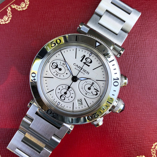 Cartier Pasha Seatimer Chronograph W31089M7 Steel Automatic 42mm Wristwatch Box & Papers - Hashtag Watch Company