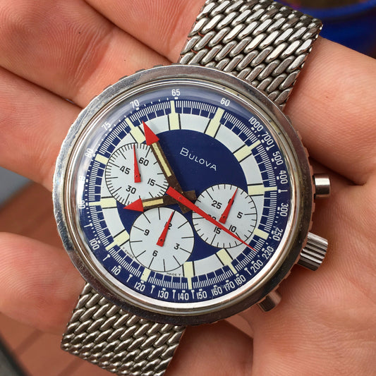 Vintage Bulova Stars And Stripes Valjoux 7736 Steel Chronograph Wristwatch - Hashtag Watch Company