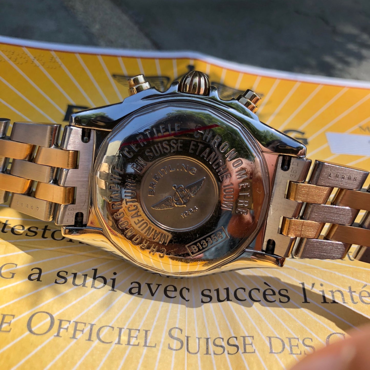 Breitling Cockpit B13358 Two Tone Steel Gold Roman MOP Diamond Box Papers - Hashtag Watch Company