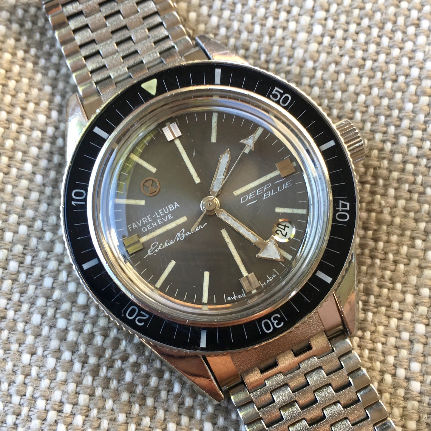Vintage Favre Leuba Deep Blue 59603 Eddie Bauer Automatic Divers Wristwatch - Hashtag Watch Company