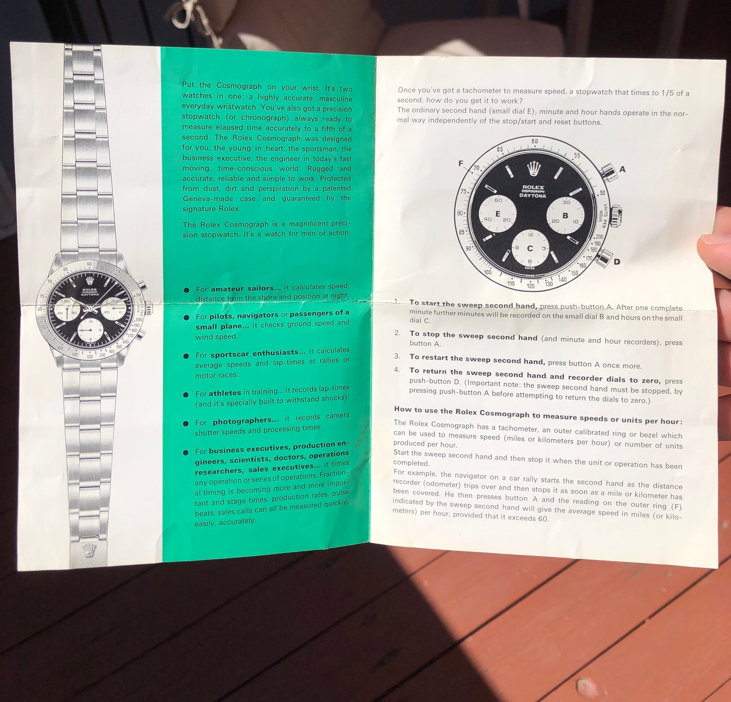 Vintage Rolex Cosmograph DAYTONA 6239 Brochure Green Racing Car RARE 1970 - Hashtag Watch Company