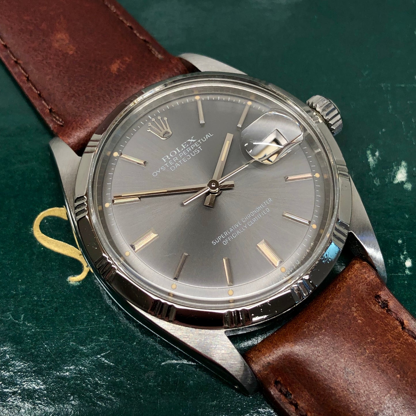 1963 Rolex Datejust 1603 Pale Indigo Gray Steel Bamboo Bezel Automatic Wristwatch - HASHTAGWATCHCO