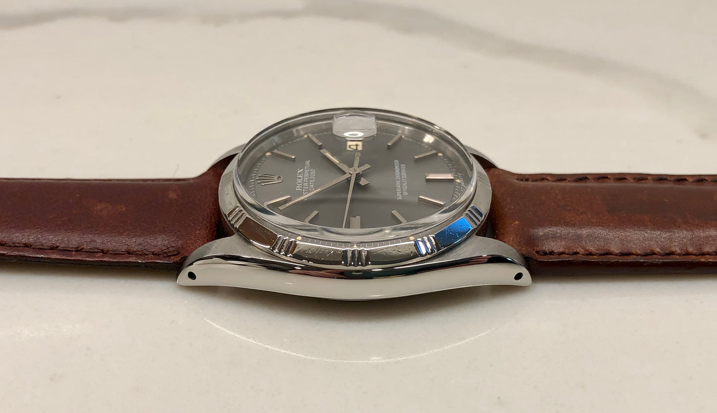 1963 Rolex Datejust 1603 Pale Indigo Gray Steel Bamboo Bezel Automatic Wristwatch - HASHTAGWATCHCO