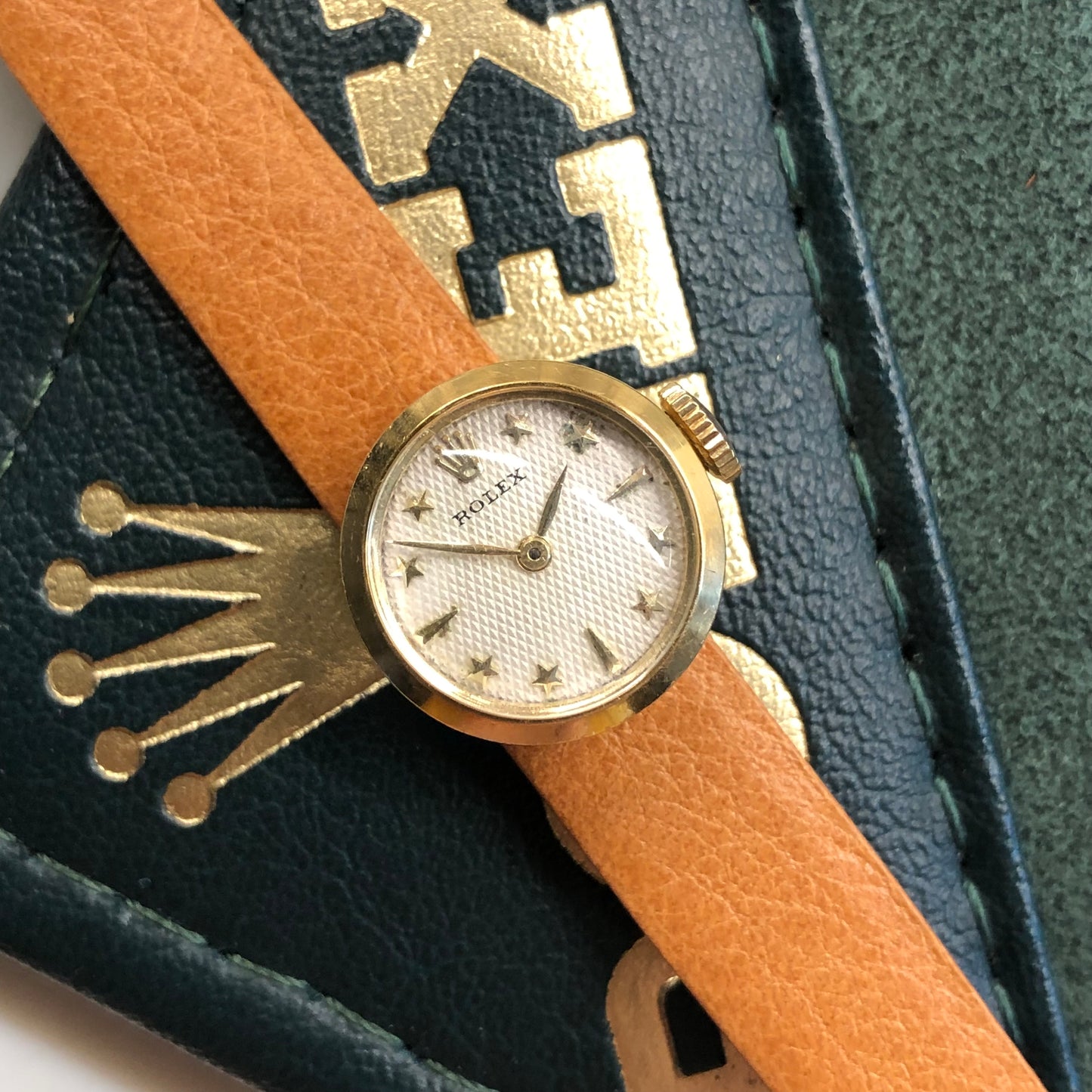 1950s Rolex Precision 00008 White Waffle Star Dial 18K Yellow Gold Cocktail Dress Wristwatch - Hashtag Watch Company