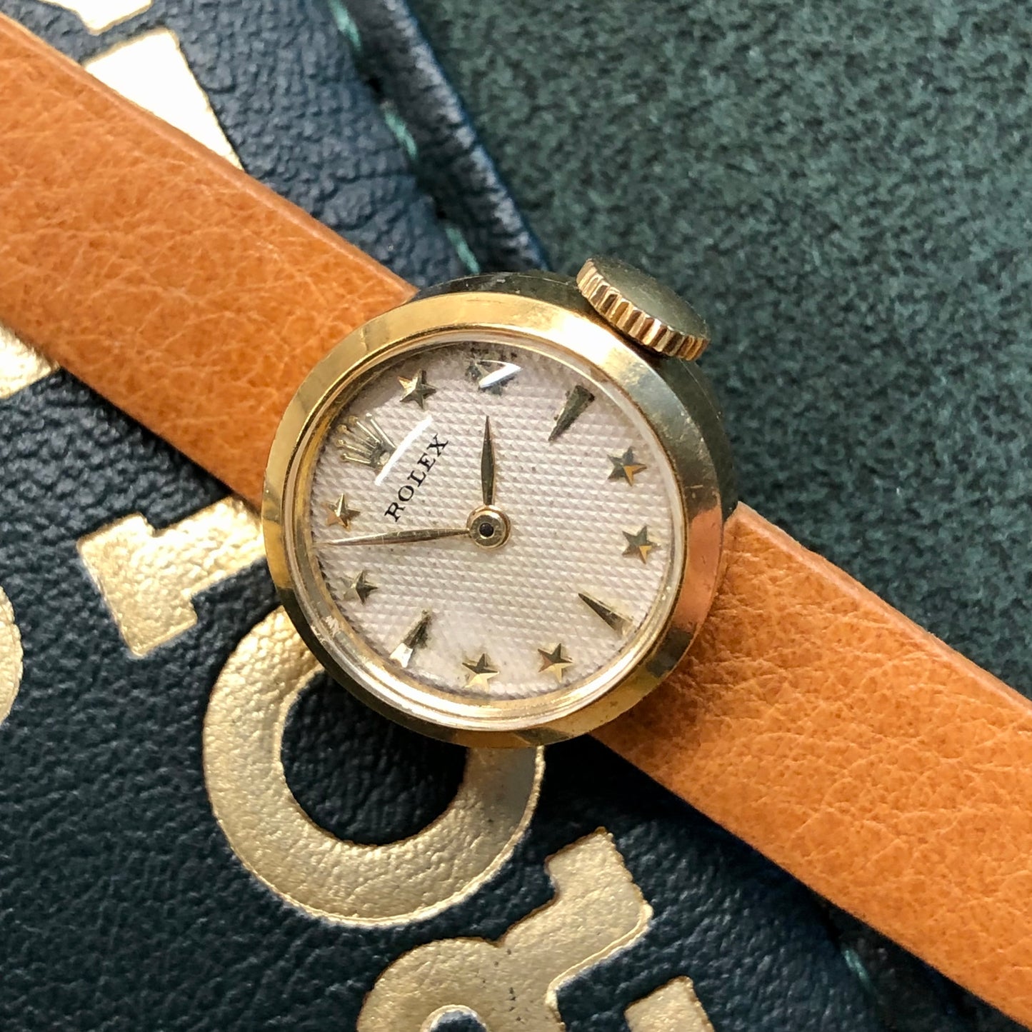 1950s Rolex Precision 00008 White Waffle Star Dial 18K Yellow Gold Cocktail Dress Wristwatch - Hashtag Watch Company