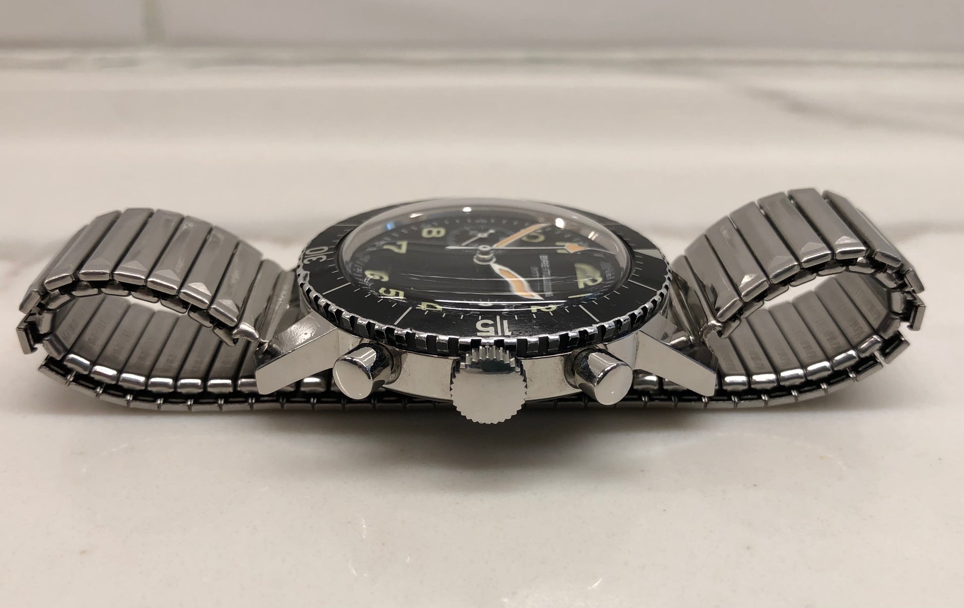 1970s Breitling 817 Italian Army Issued Stainless Steel Chronograph Wristwatch with Box and Numbered Paperwork - HASHTAGWATCHCO