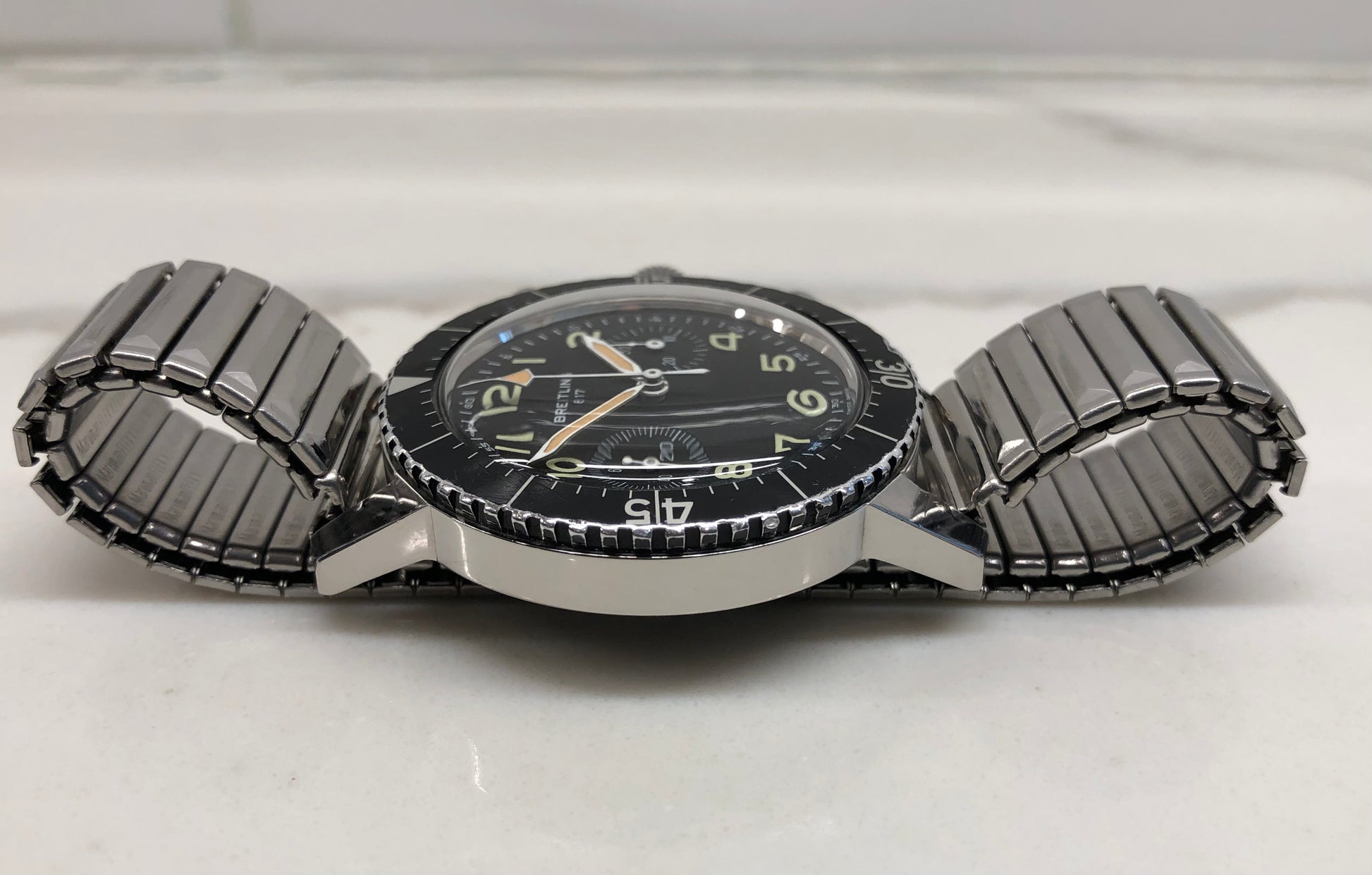 1970s Breitling 817 Italian Army Issued Stainless Steel Chronograph Wristwatch with Box and Numbered Paperwork - HASHTAGWATCHCO
