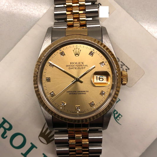 1994 Rolex Datejust 16233 Two Tone Champagne Diamond Dial Jubilee Wristwatch with Papers