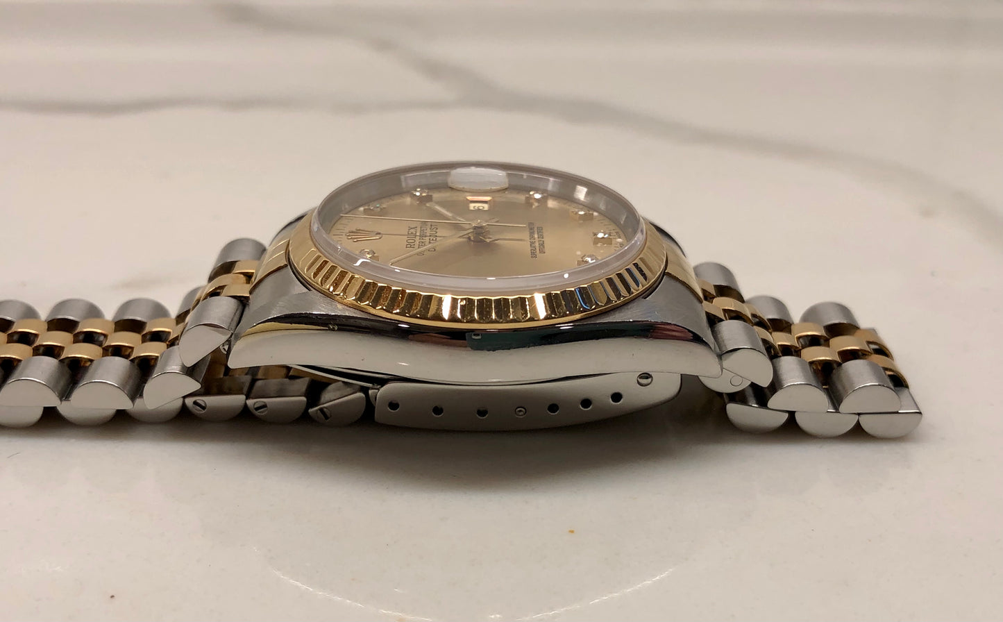 1994 Rolex Datejust 16233 Two Tone Champagne Diamond Dial Jubilee Wristwatch with Papers - HASHTAGWATCHCO